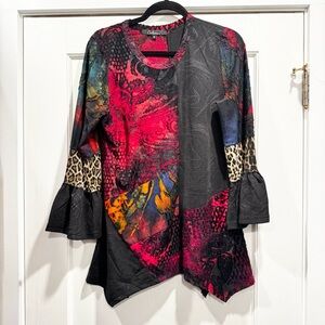 VTG 90s Patchwork Burnout Knit Asymmetrical Sharkbite Hem Tunic Medium Artsy